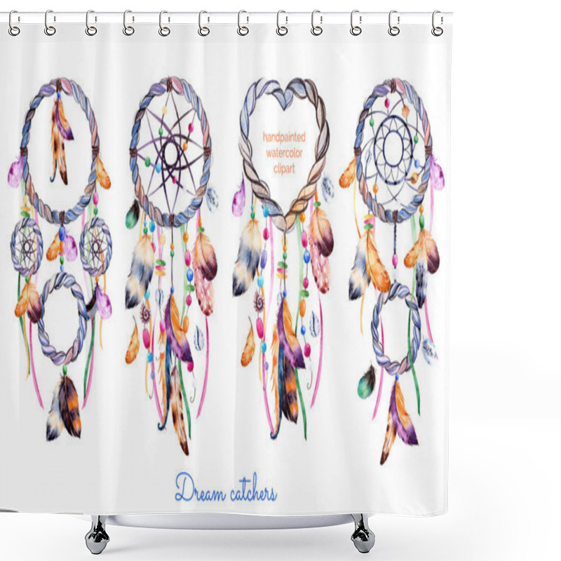 Personality  Hand Drawn Illustration Of 4 Dreamcatchers. Shower Curtains