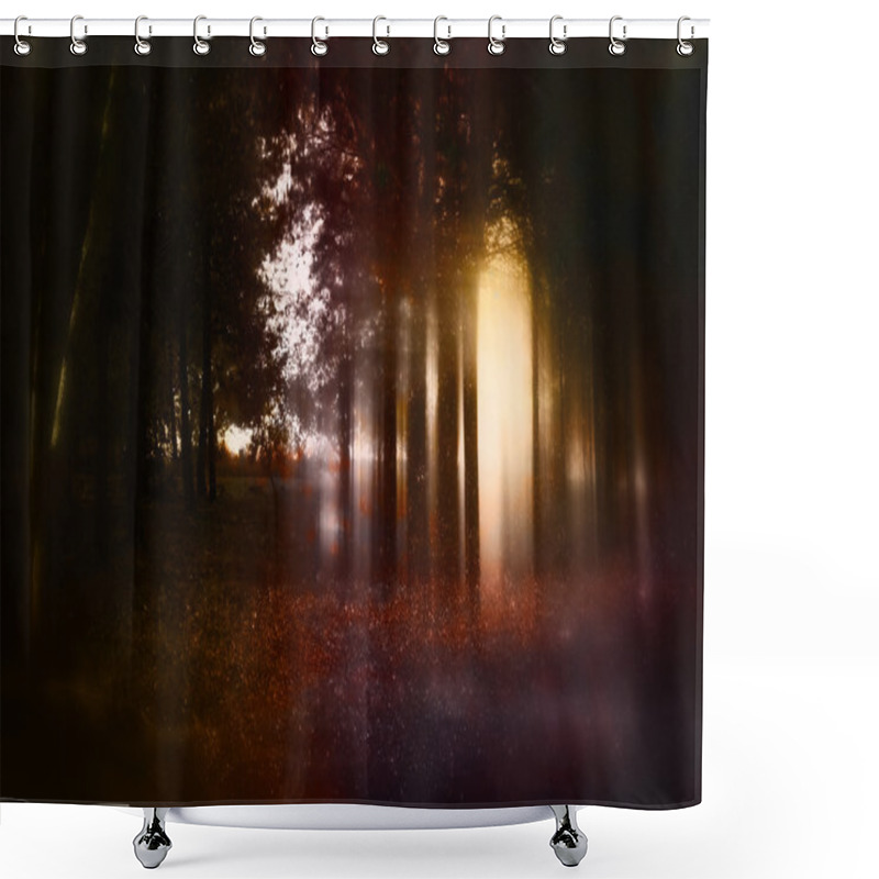 Personality  Abstract And Mysterious Background Of Blurred Forest Shower Curtains