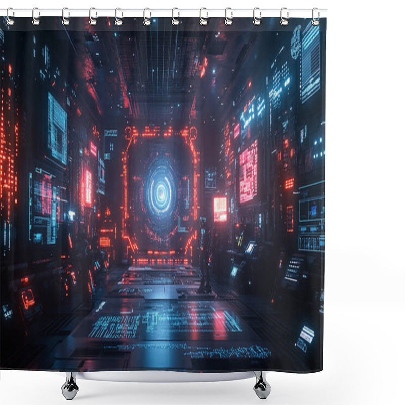 Personality  A Futuristic Image Illustrating The Concept Of A Smart Factory. Advanced Technology Like AI, IoT And Robotics In Manufacturing Processes For Greater Efficiency And Productivity. Shower Curtains