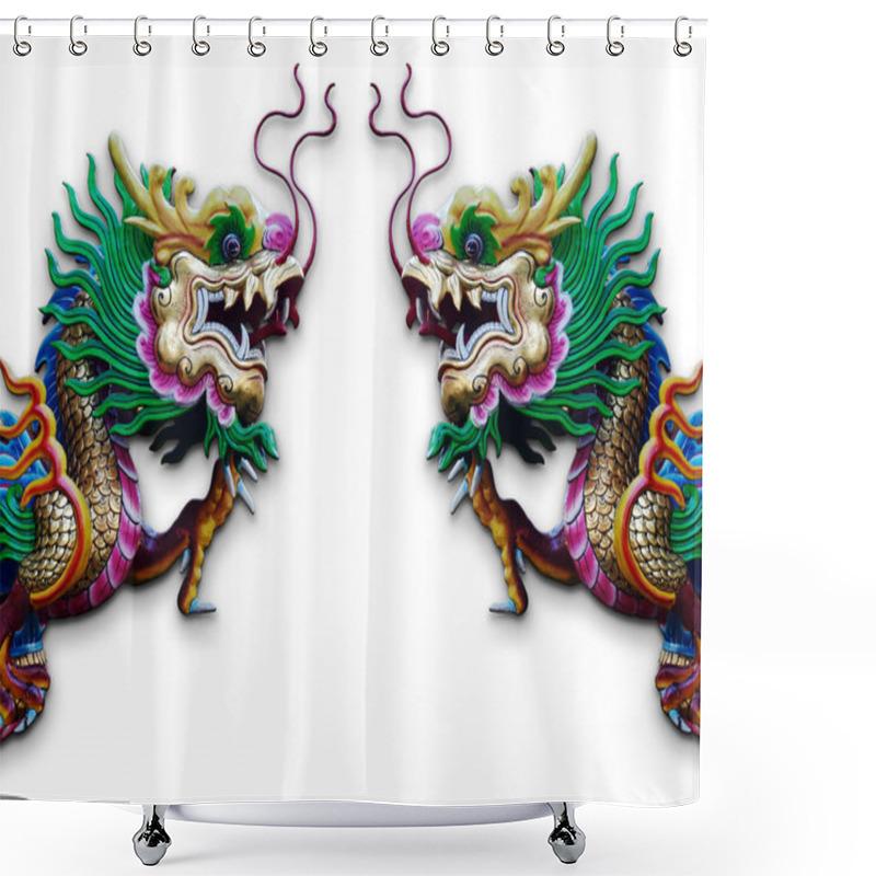 Personality  Twin Chinese Dragon Statue On White Shower Curtains