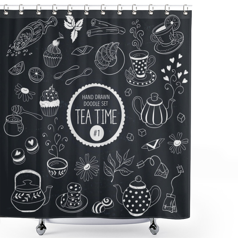 Personality  Tea Time Doodle Set Shower Curtains