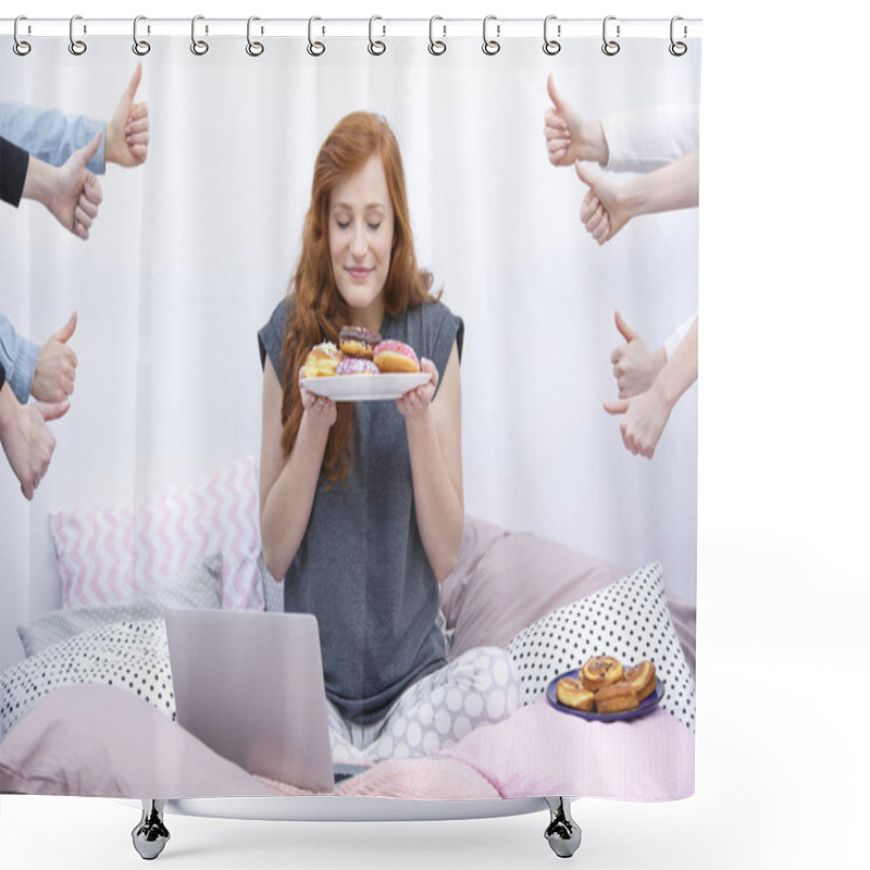 Personality  Woman With Plate Of Donuts Shower Curtains