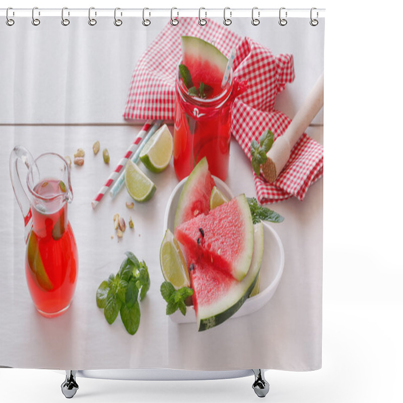 Personality  Fresh Watermelon With Juice And Pistachio Shower Curtains