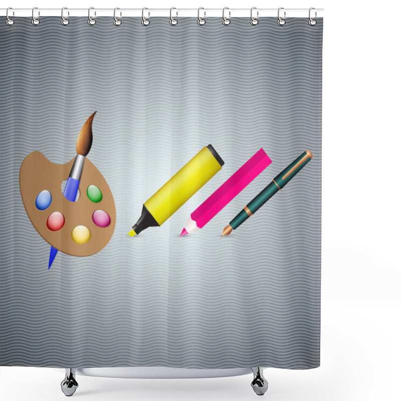 Personality  Fountain Pen, Marker, Pencil And Brush. Vector Illustration Shower Curtains