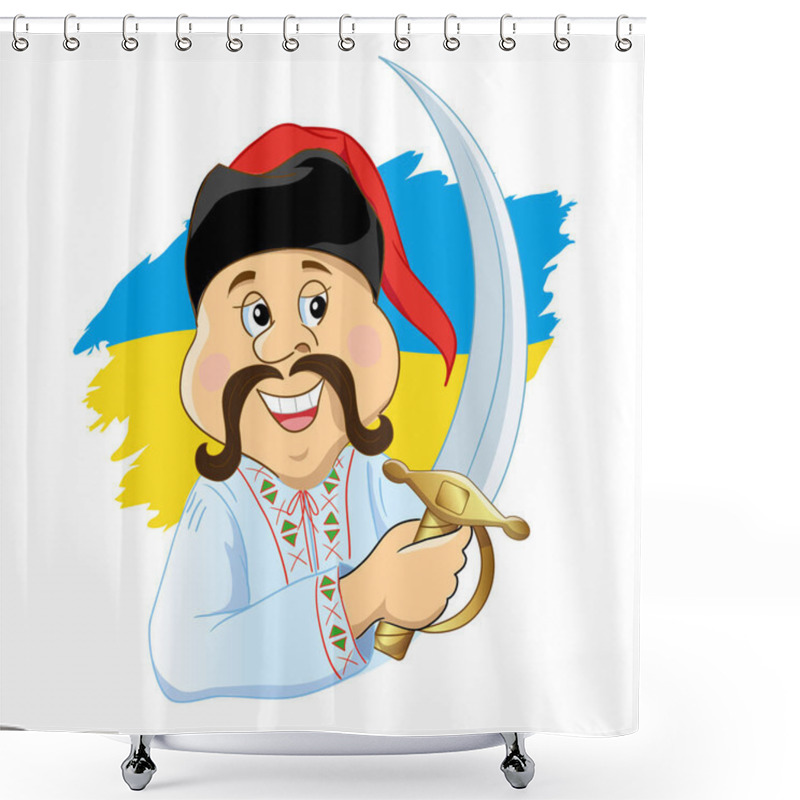 Personality  Cossack With Sword.Cartoon Cossak Character Shower Curtains