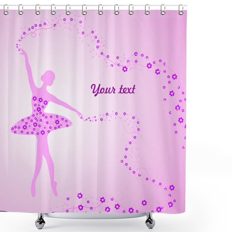 Personality  Greeting Card With Tender Ballerina Holding A Whirl With Flowers And Ribbons. Shower Curtains