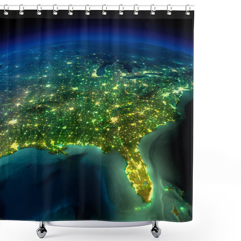 Personality  Night Earth. A Piece Of North America - South Eastern United Sta Shower Curtains