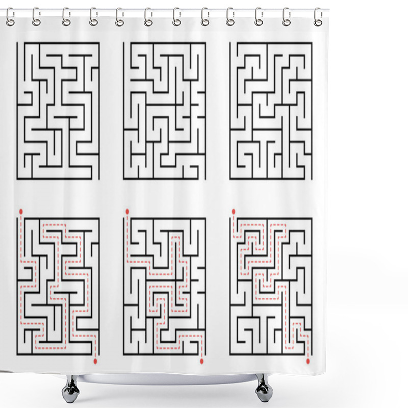 Personality  Labyrinth Line Pattern. Rectangle Labyrinth With Entry And Exit. Vector Labyrinth Of Low Or Medium Complexity. Shower Curtains