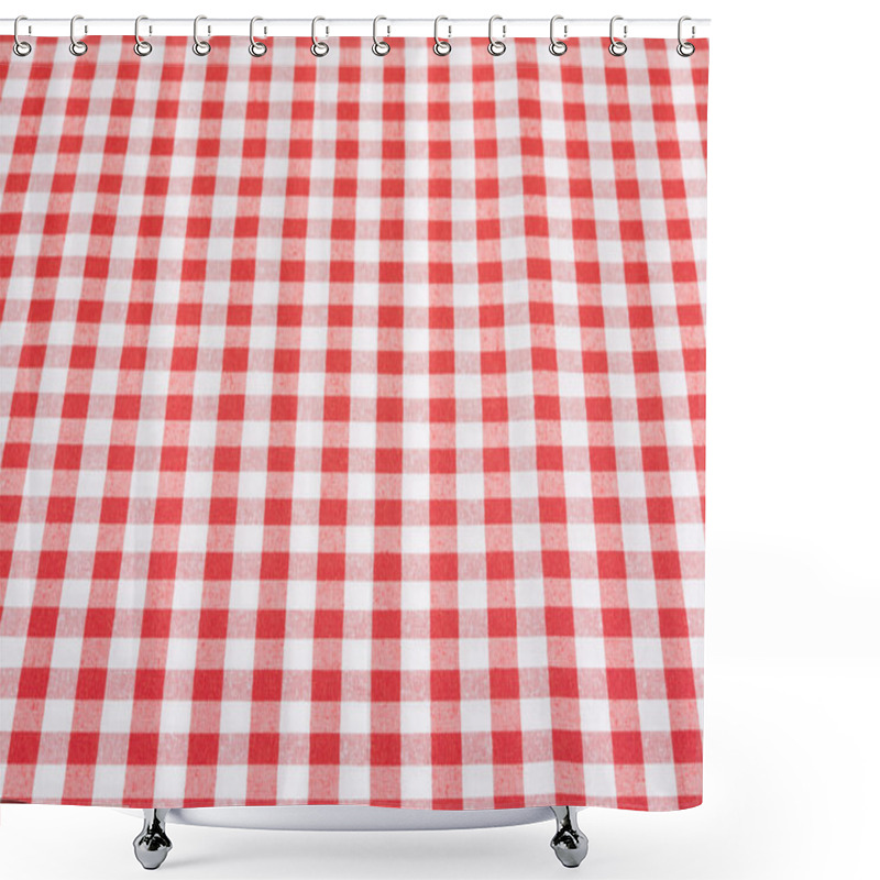 Personality  Red And White Tablecloth Background In Perspective Shower Curtains