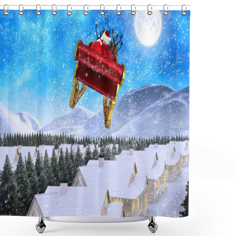 Personality  Composite Image Of Santa Flying His Sleigh Shower Curtains