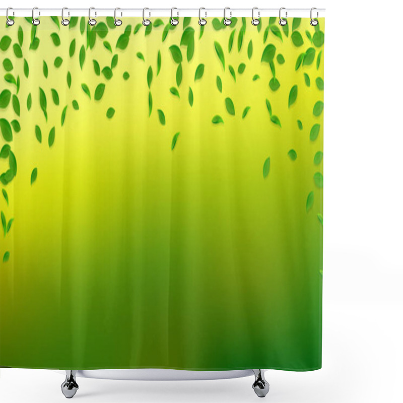 Personality  Falling Green Leaves. Fresh Tea Chaotic Leaves Fly Shower Curtains