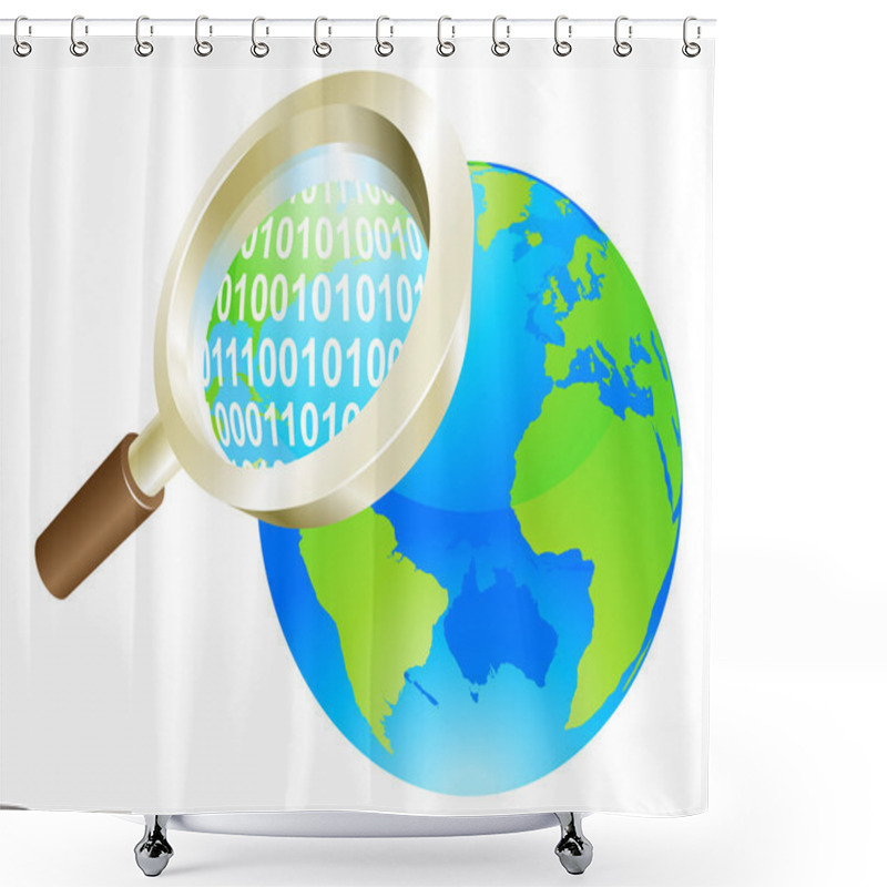 Personality  Magnifying Glass Binary Data World Globe Concept Shower Curtains