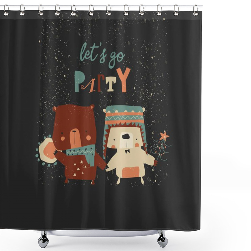 Personality  Cartoon Polar Bear With His Friend Brown Bear Going To The Party Shower Curtains