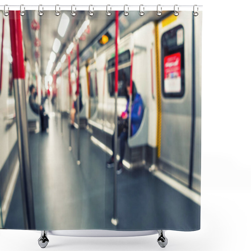 Personality  Lifestyle Scene In Public Train., Blurred People. Shower Curtains