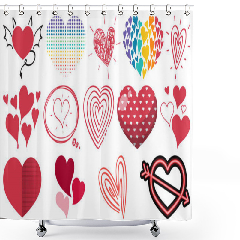 Personality  Different Style Of Hearts Isolated On White Background Illustration Shower Curtains