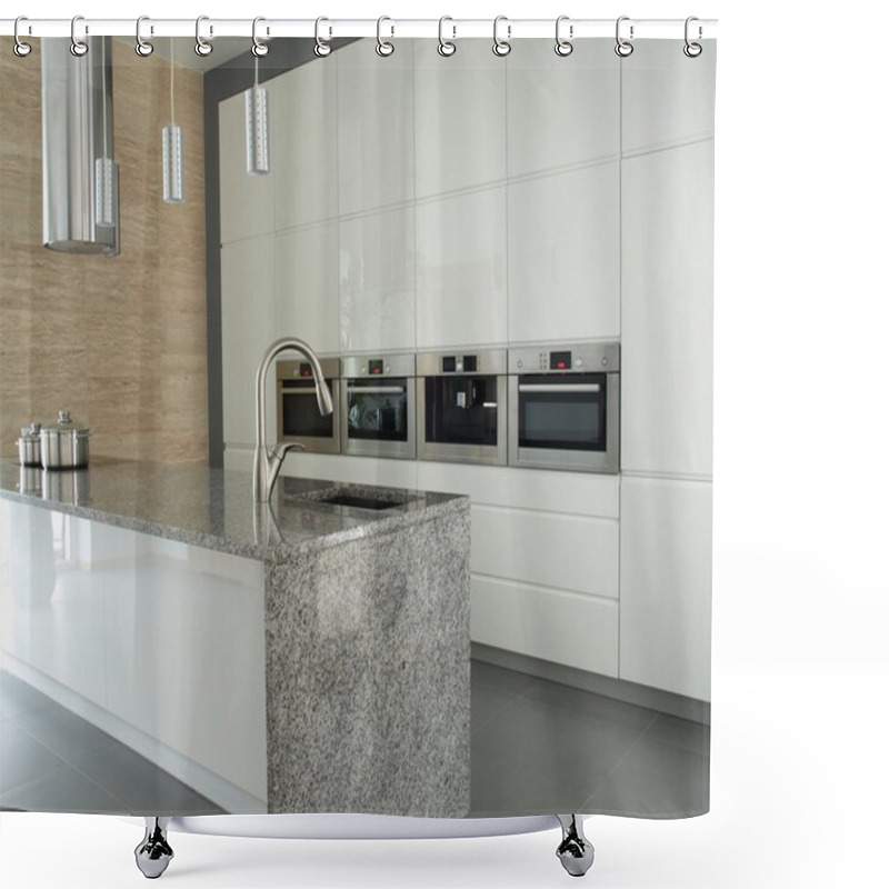 Personality  Modern Kitchen With Granite Countertop Shower Curtains