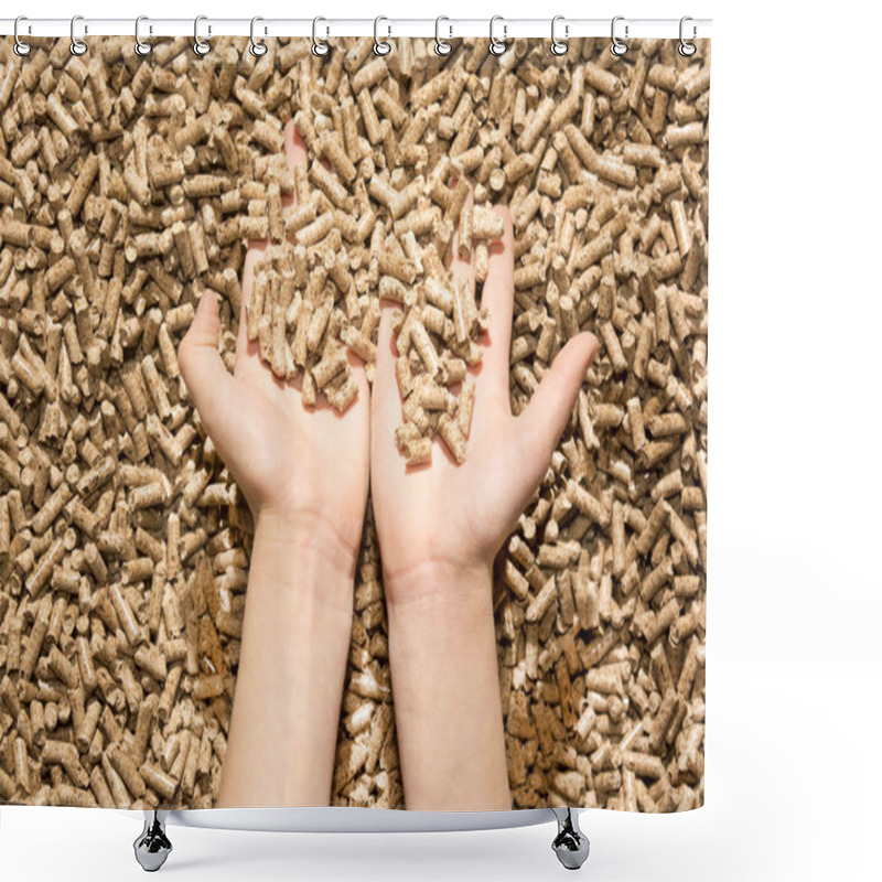 Personality  Children`s Hand With Natural Wood Pellet Shower Curtains