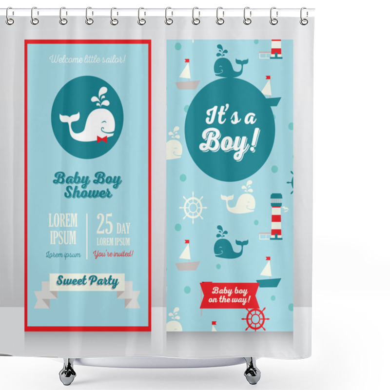 Personality  Baby Boy Arrival Cards Template Shower Curtains