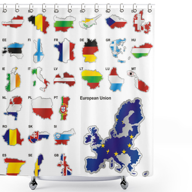 Personality  Flags Of EU In Map Shapes Shower Curtains