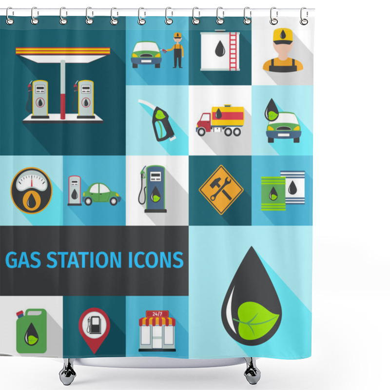 Personality  Gas Station Icons Flat Shower Curtains