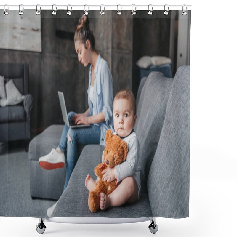 Personality  Mother With Little Boy At Home Shower Curtains