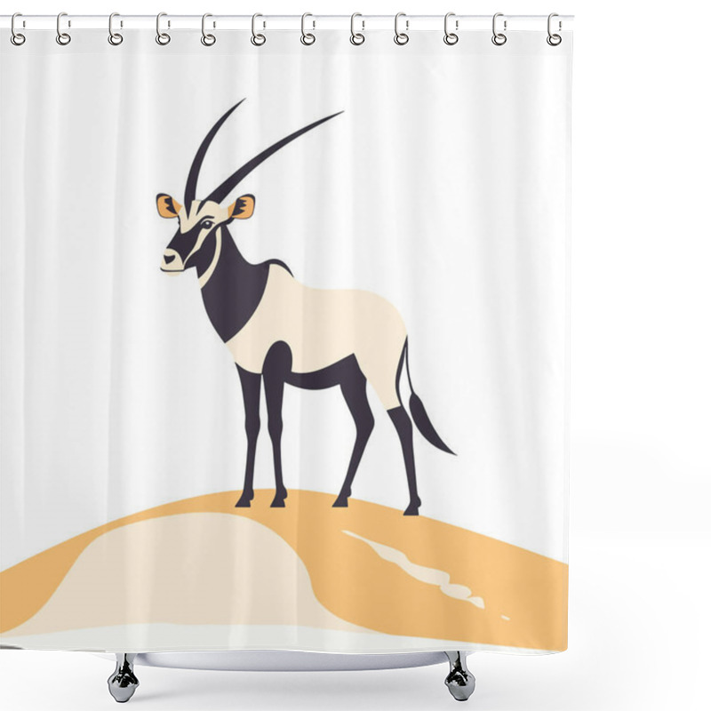 Personality   Minimal Flat A Majestic Oryx Standing On A Sand Dune In The Desert. Flat Vector Shower Curtains