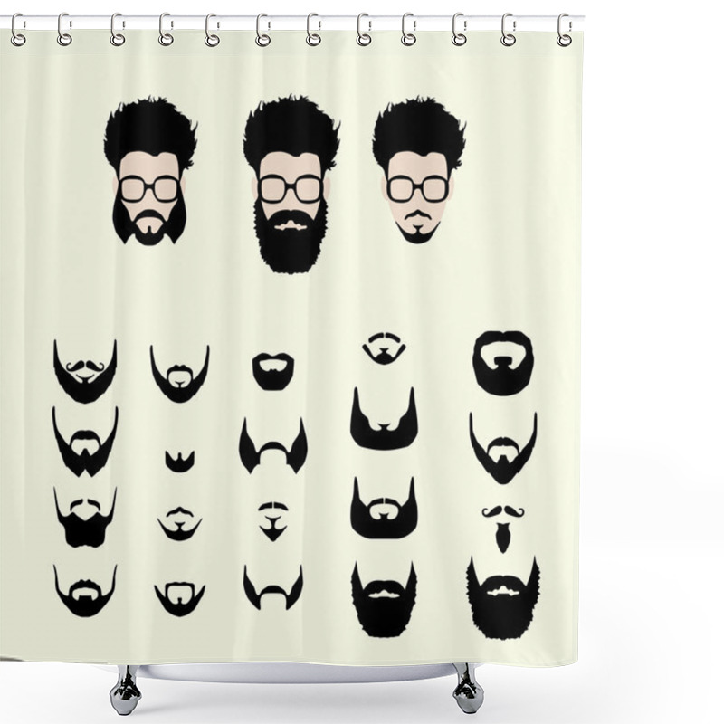 Personality  Vector Set Of Hipster Style Haircut, Glasses, Beard, Mustache Shower Curtains