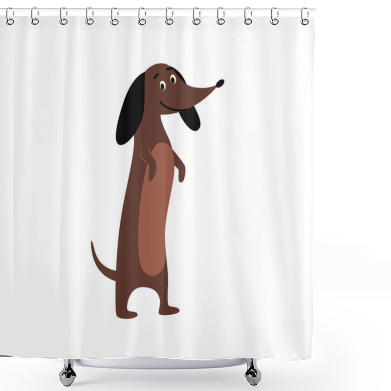 Personality  Dachshund Or Teckel Puppy Standing Flat Cartoon Vector Illustration Isolated. Shower Curtains