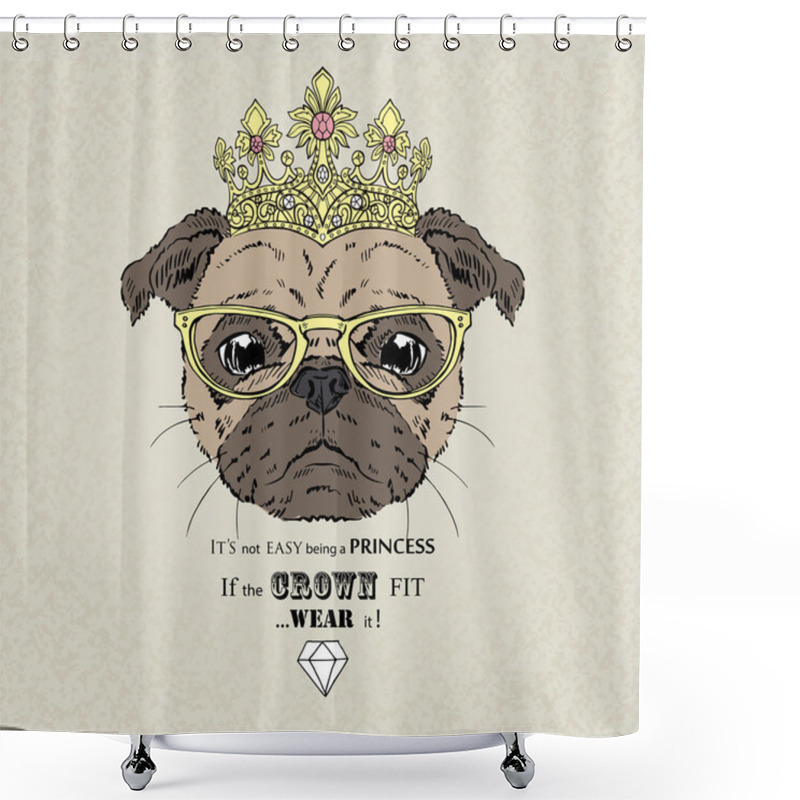 Personality  Fashion Portrait Of Pug Girl Princess Shower Curtains