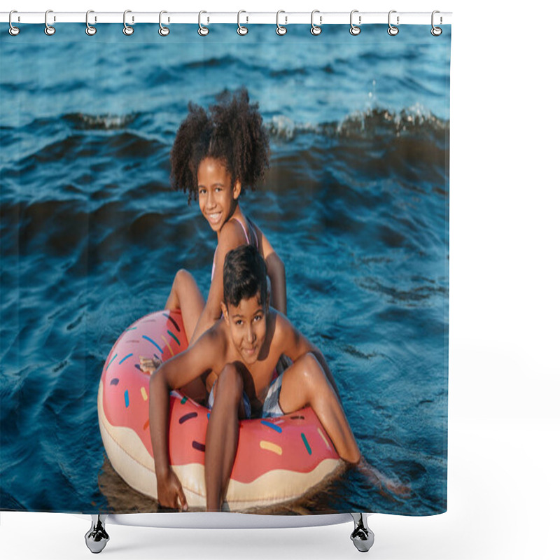 Personality  African American Siblings On Swimming Tube  Shower Curtains