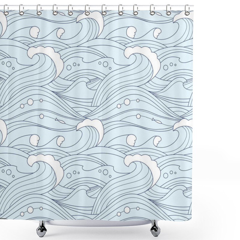 Personality  Sea Waves Seamless Pattern Shower Curtains