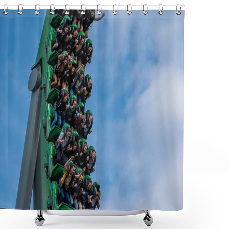 Personality  Orlando, Florida. March 02, 2019. People Having Fun The Incredible Hulk Coaster At Universals Islands Of Adventure (86) Shower Curtains