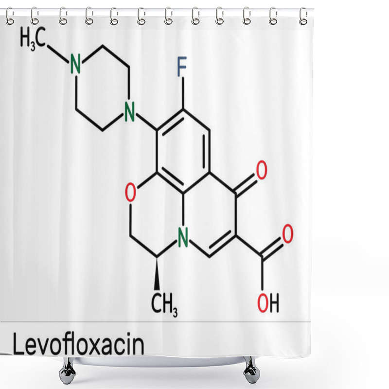 Personality  Levofloxacin, Fluoroquinolone Antibiotic Molecule. It Is Used To Treat Bacterial Sinusitis, Pneumonia. Skeletal Chemical Formula. Illustration Shower Curtains