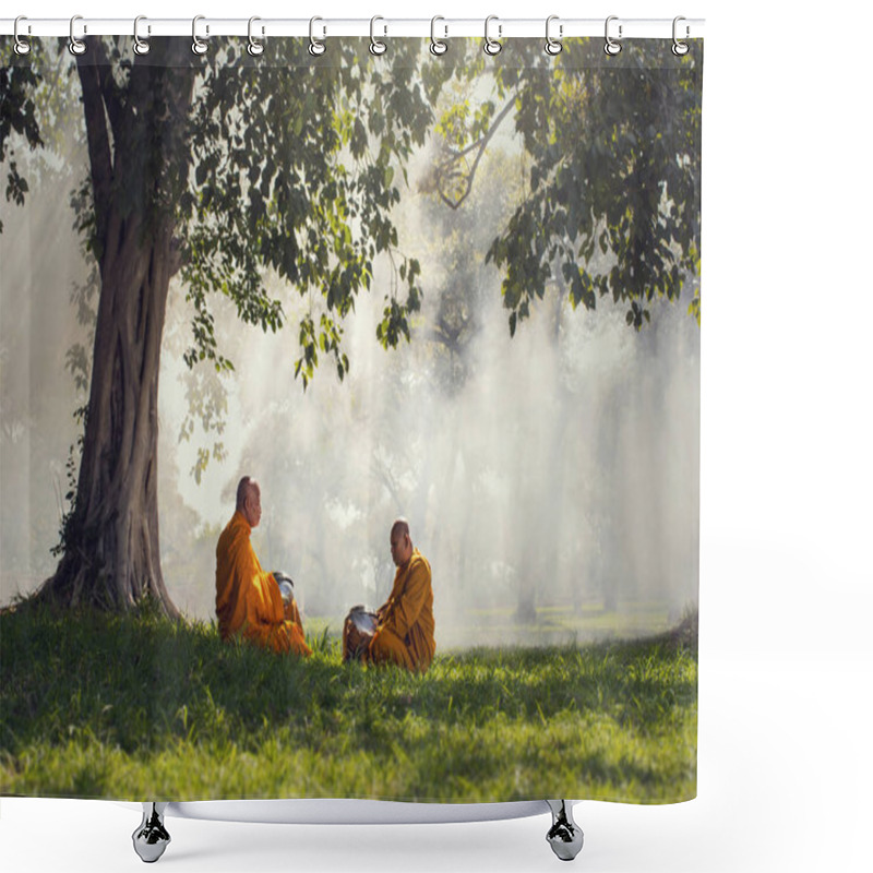 Personality  Two Monks Meditation Under The Trees  Shower Curtains