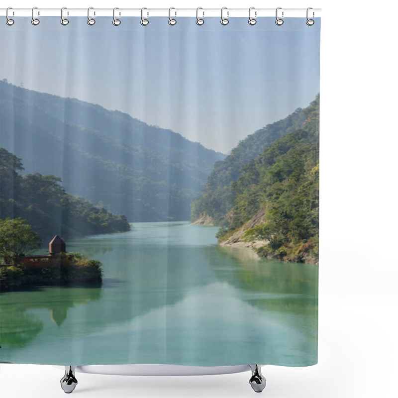 Personality  Teesta River Flowing Down From Sikkim To Darjeeling District With Lush Green Hills And Mountains On Both Sides Shower Curtains