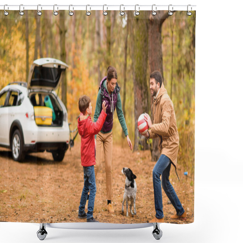 Personality  Happy Family Playing With Ball  Shower Curtains