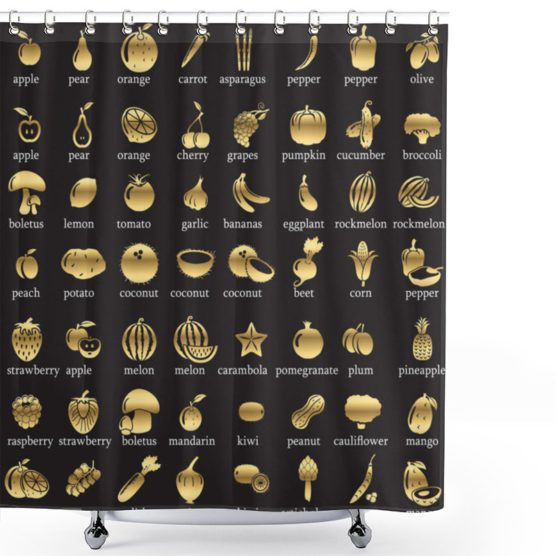 Personality  Set Of Fruits And Vegetables Icons Shower Curtains