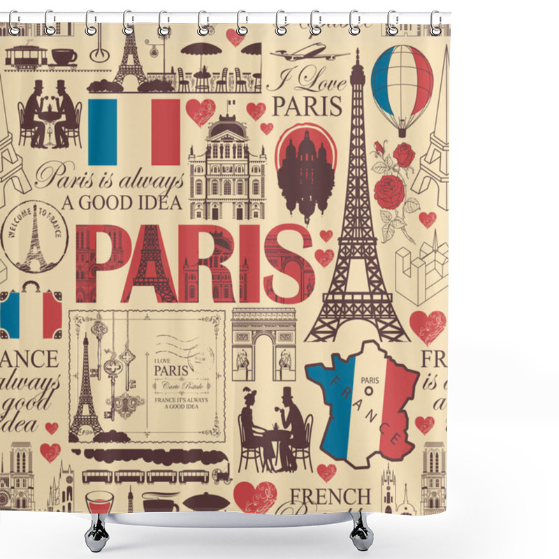 Personality  Seamless Background On Theme Of France And Paris Shower Curtains