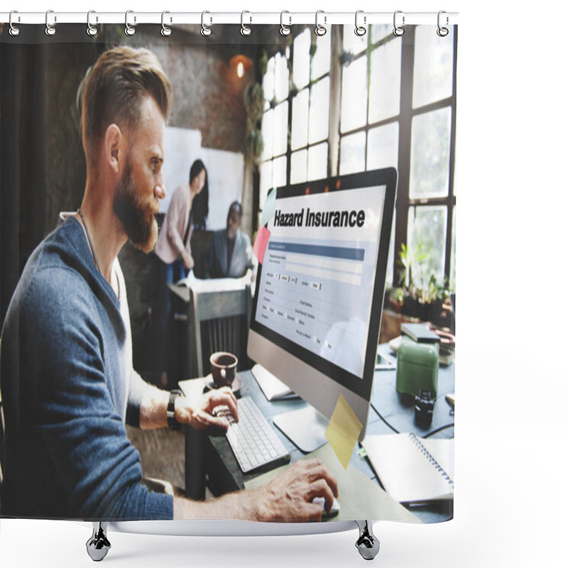 Personality  Handsome Man Working With Computer Shower Curtains