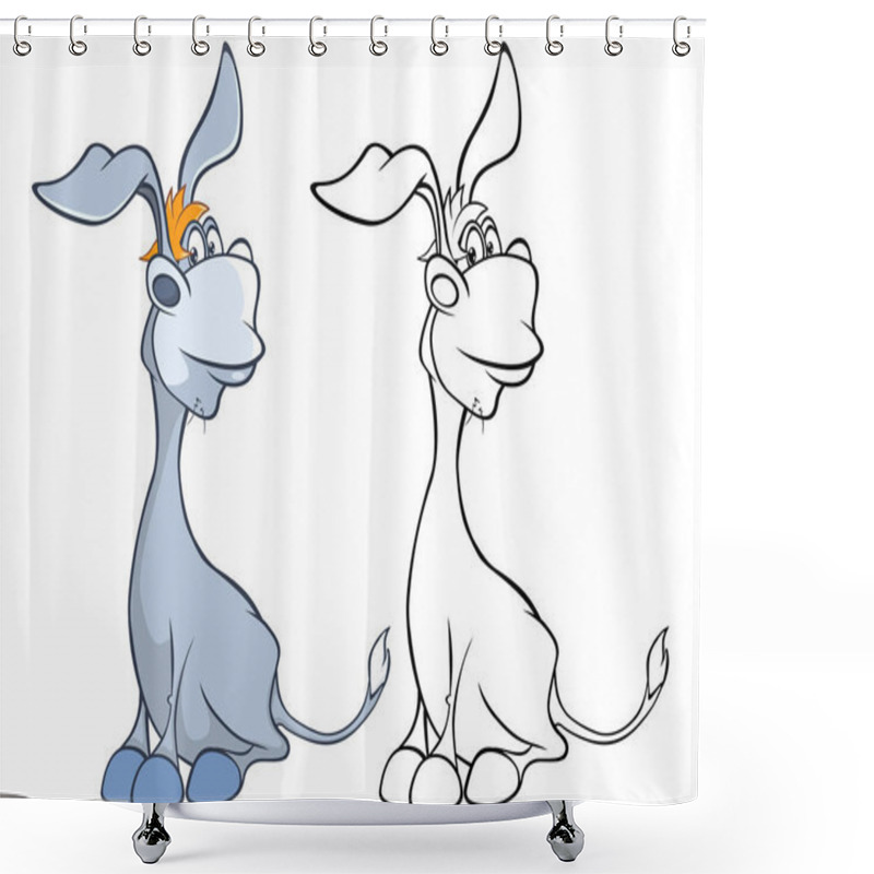 Personality  Illustration Of A Cute Cartoon Character Burro For You Design And Computer Game. Coloring Book Outline Set - Illustration Shower Curtains