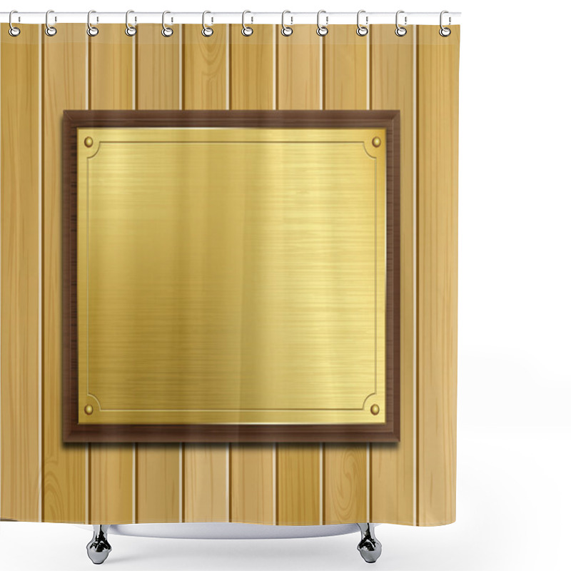 Personality  Brass Plaque On A Wood Panel Background Shower Curtains