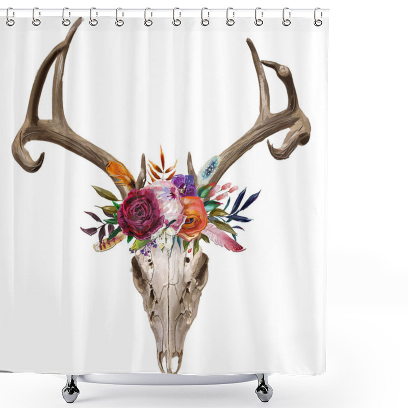 Personality  Deer Skull With Floral Wreath Shower Curtains