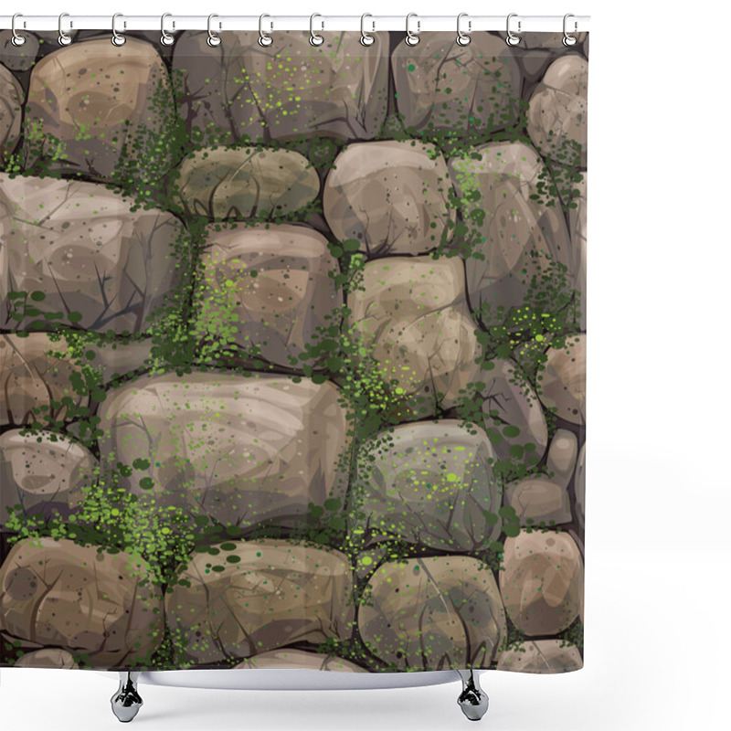 Personality  Stones Covered Moss. Shower Curtains