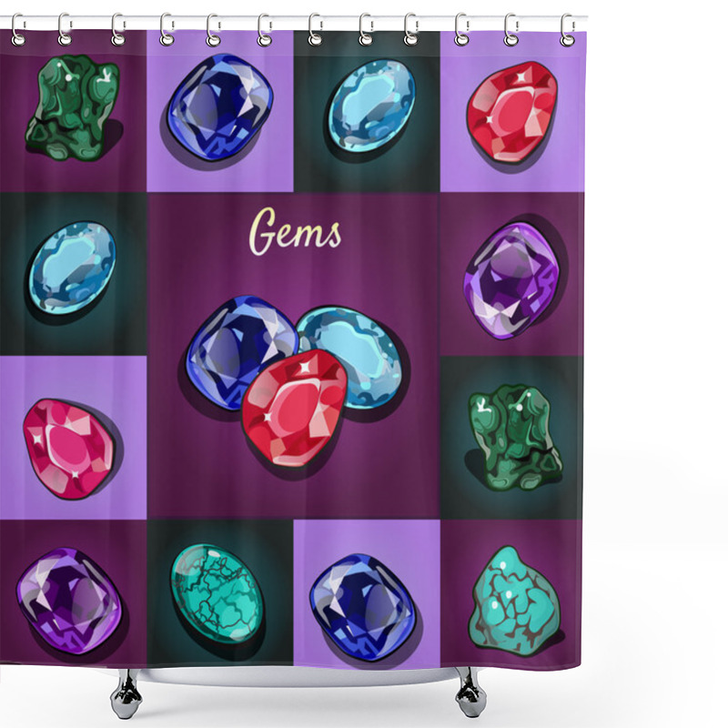 Personality  Set Of Game Icons Of Precious Stones, 6 Stones Shower Curtains