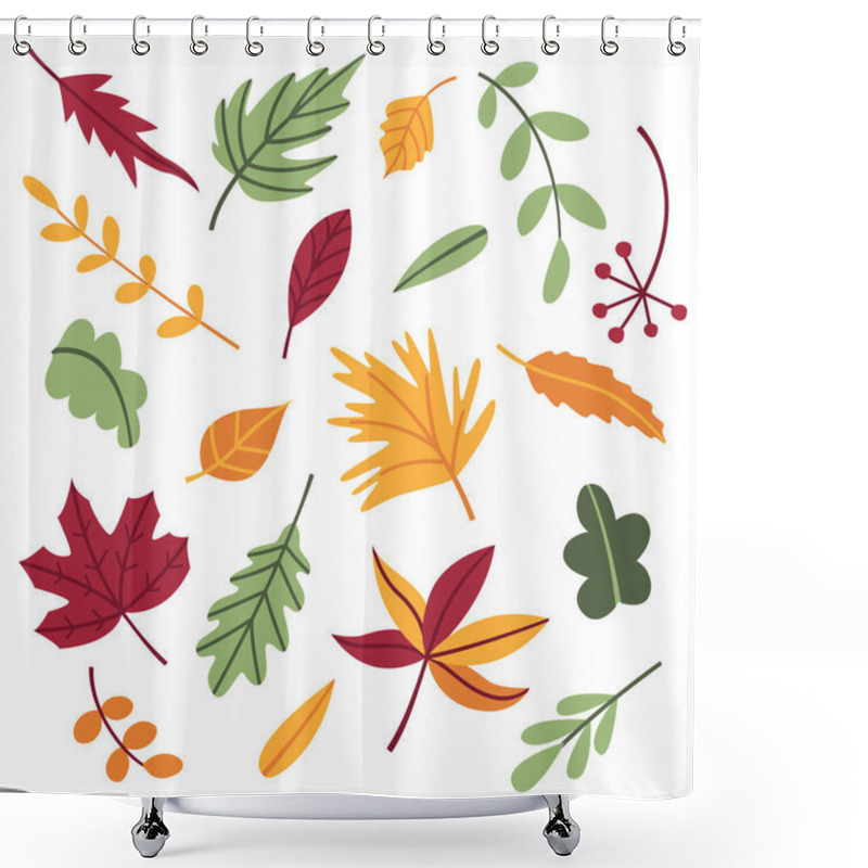 Personality  Set Of Autumn Leaves And Twigs In Cartoon Flat Doodle Style. Leaf Of Maple, Oak And Various Trees. Objects, Elements, Cliparts, Items For The Design Of Postcards, Posters, Banners. For Thanksgiving Shower Curtains