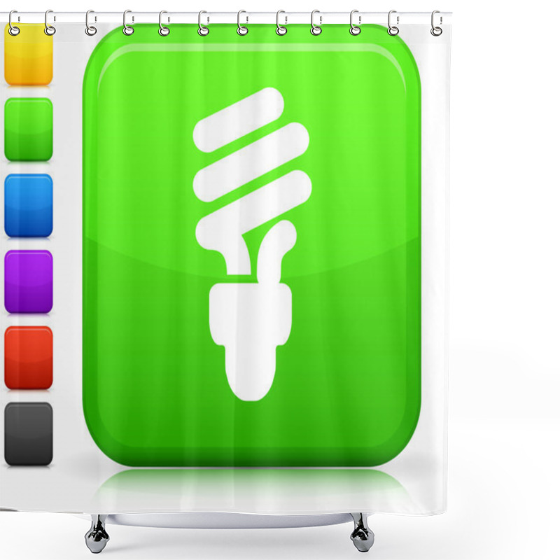 Personality  Green Electric Lightbulb Icon On Square Internet Button Shower Curtains