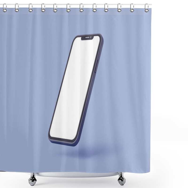 Personality  Smartphone Mockup. Mobile Phone With Blank Screen Isolated On Blue Shower Curtains