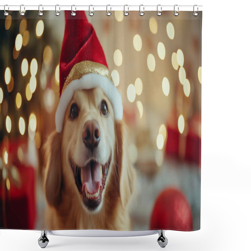 Personality  A Joyful Dog In A Santa Hat, Radiating Holiday Spirit And Cheer. Shower Curtains