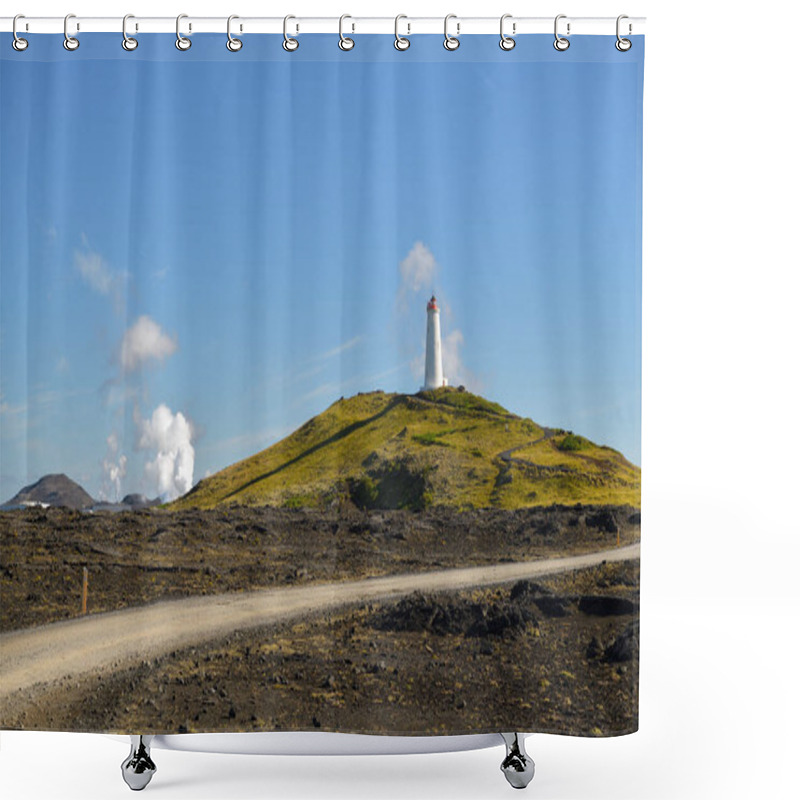 Personality  Reykjanes, Iceland - September 3, 2022: Reykjanes Lighthouse Located On Reykjanes Peninsula During Sunny Day In September 2022 Shower Curtains