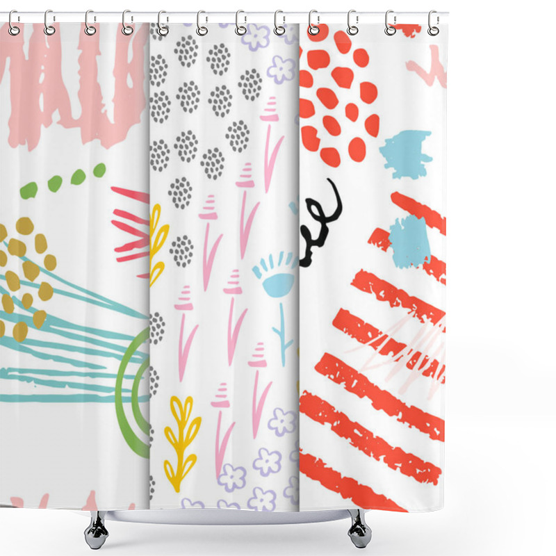 Personality  Set Hand Drawn Scribbles Seamless Pattern Shower Curtains